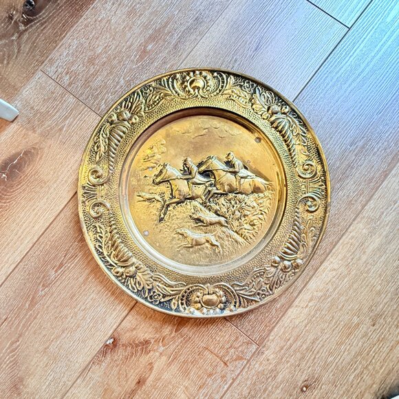 Large Vintage Brass Embossed Fox Hunting Scene - Picture 9 of 12